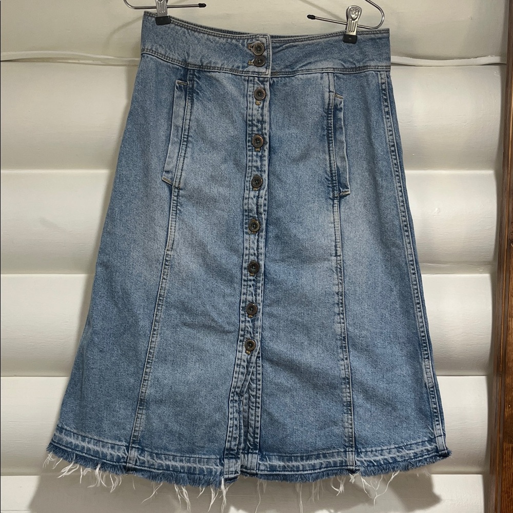 Pilcro and the Letterpress Light Blue A-Line Denim Skirt